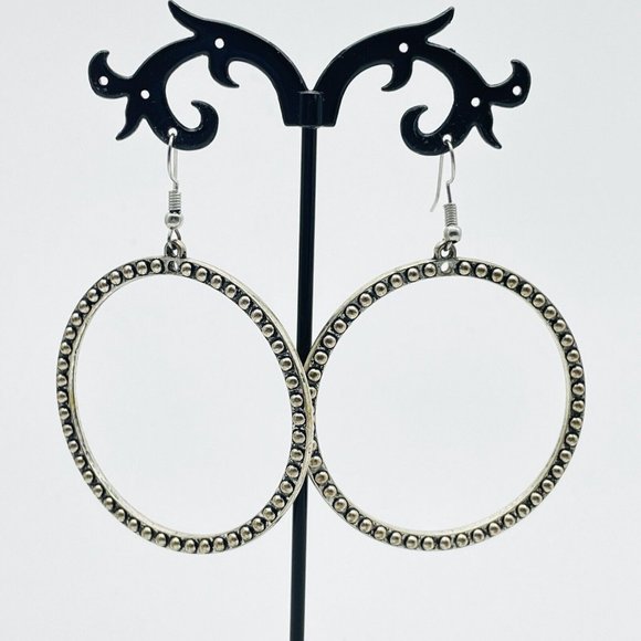 Beaded Hoop Earrings Pierced Silver Tone Boho Festival Music Party Holiday - Picture 8 of 8
